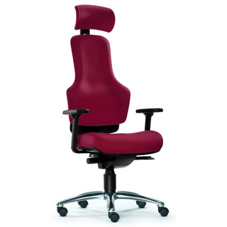 High-End-Bürostuhl ZERO O1 AL S in bordeauxrotem Stoffbezug mit Kopfstütze und Armlehnen von Sitwell Steifensand